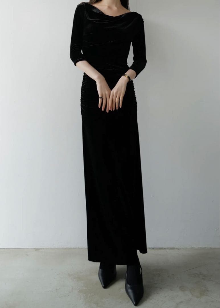 【maisoncelon】shirring drape velour dress