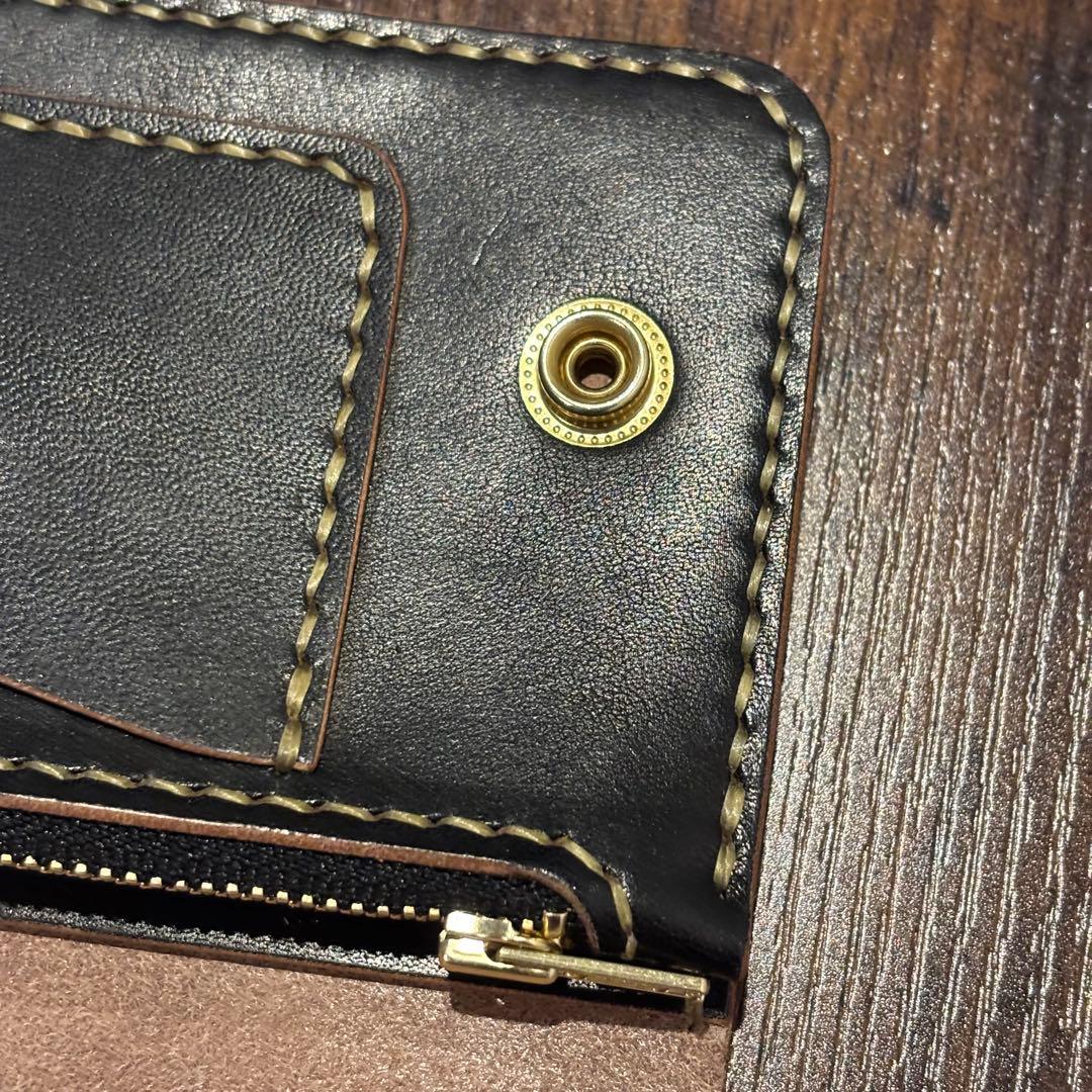 栃木レザー　トラッカーウォレット　茶芯ブラック　3層