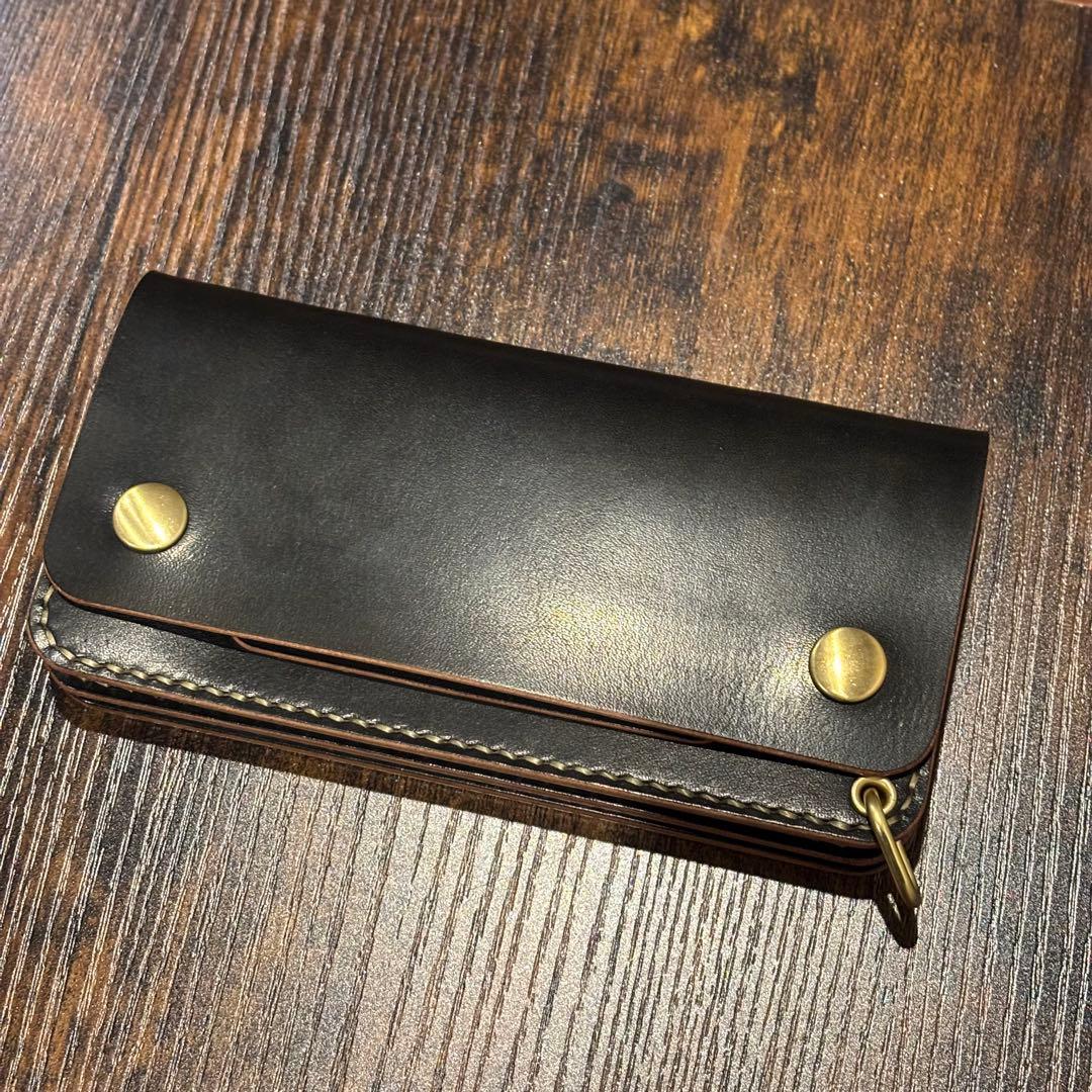 栃木レザー　トラッカーウォレット　茶芯ブラック　3層