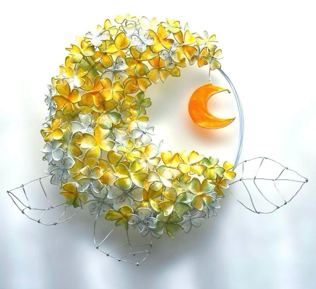 一点物　月×大きな紫陽花リース　ワイヤークラフト　ディップアート　アート