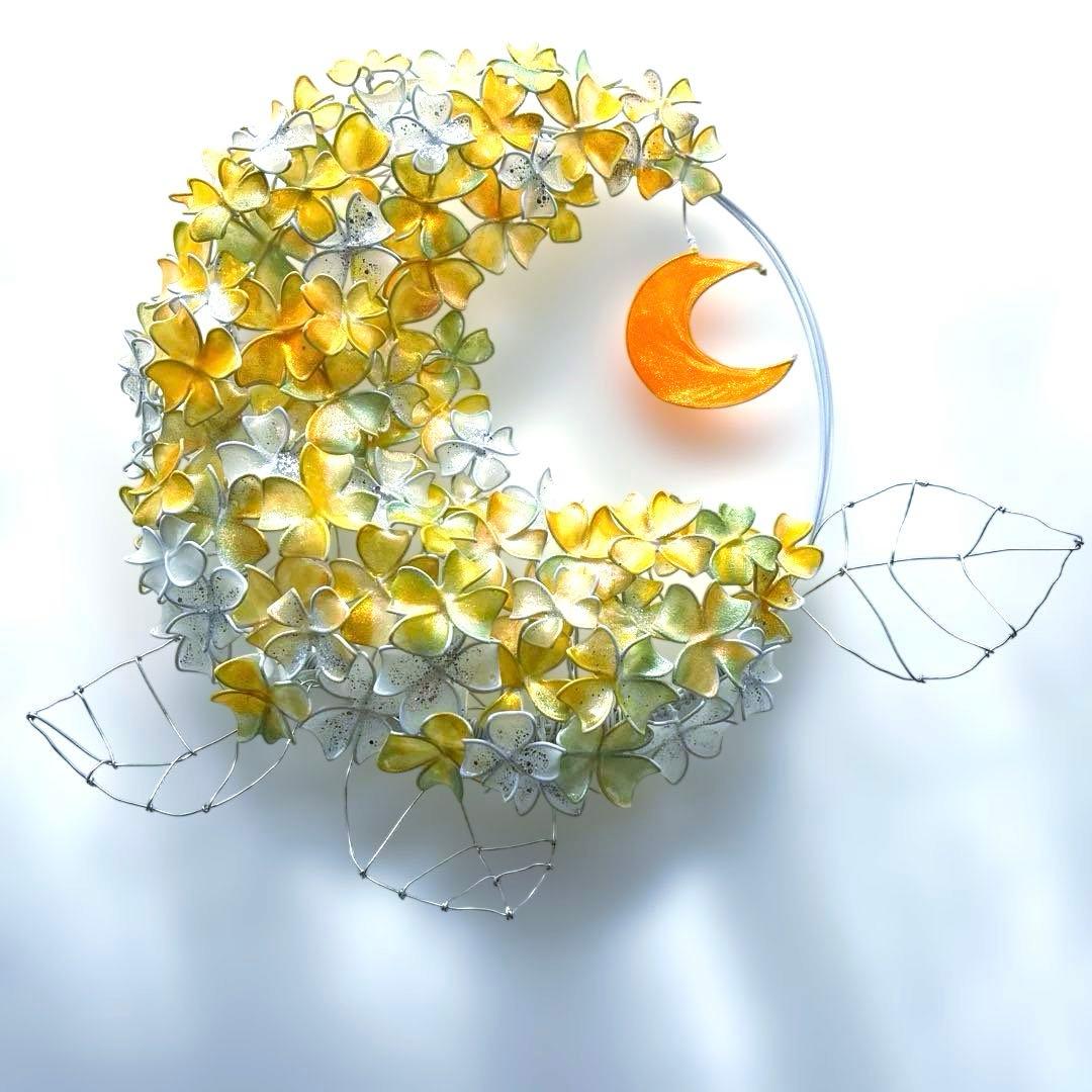 一点物　月×大きな紫陽花リース　ワイヤークラフト　ディップアート　アート