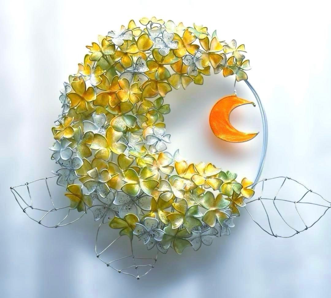一点物　月×大きな紫陽花リース　ワイヤークラフト　ディップアート　アート