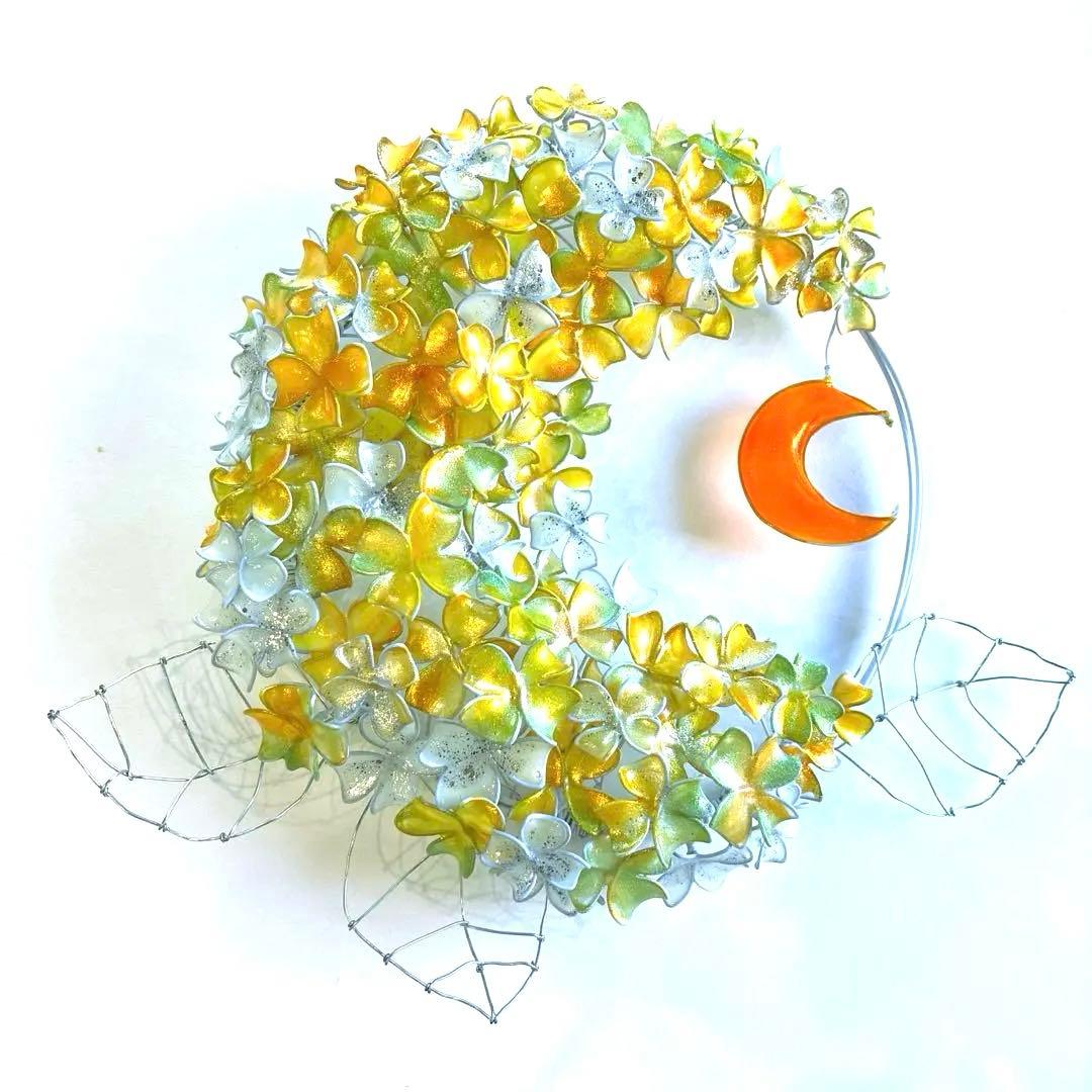 一点物　月×大きな紫陽花リース　ワイヤークラフト　ディップアート　アート