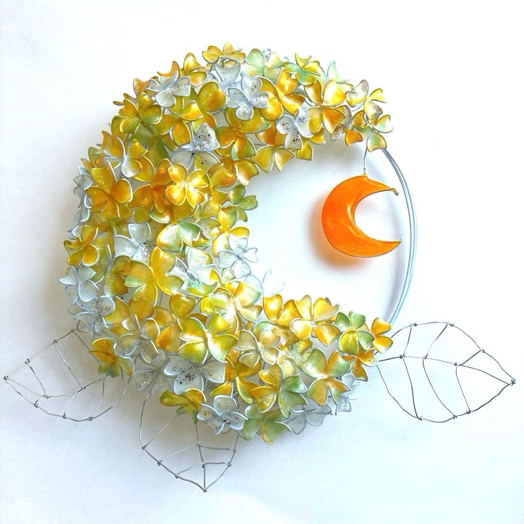 一点物　月×大きな紫陽花リース　ワイヤークラフト　ディップアート　アート