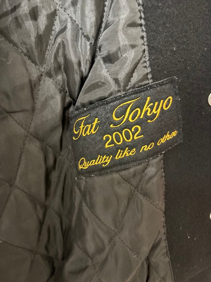 FAT スタジャン 袖レザー 本革 ブラック×イエロー Fワッペン