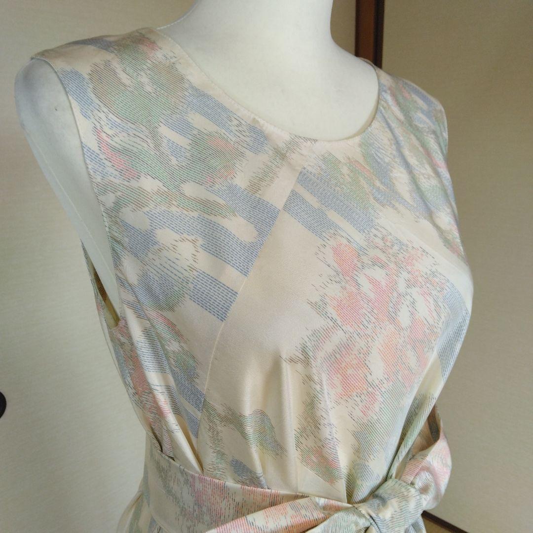 opua様御確認用 白大島紬解き生地からバイアス仕立てワンピース