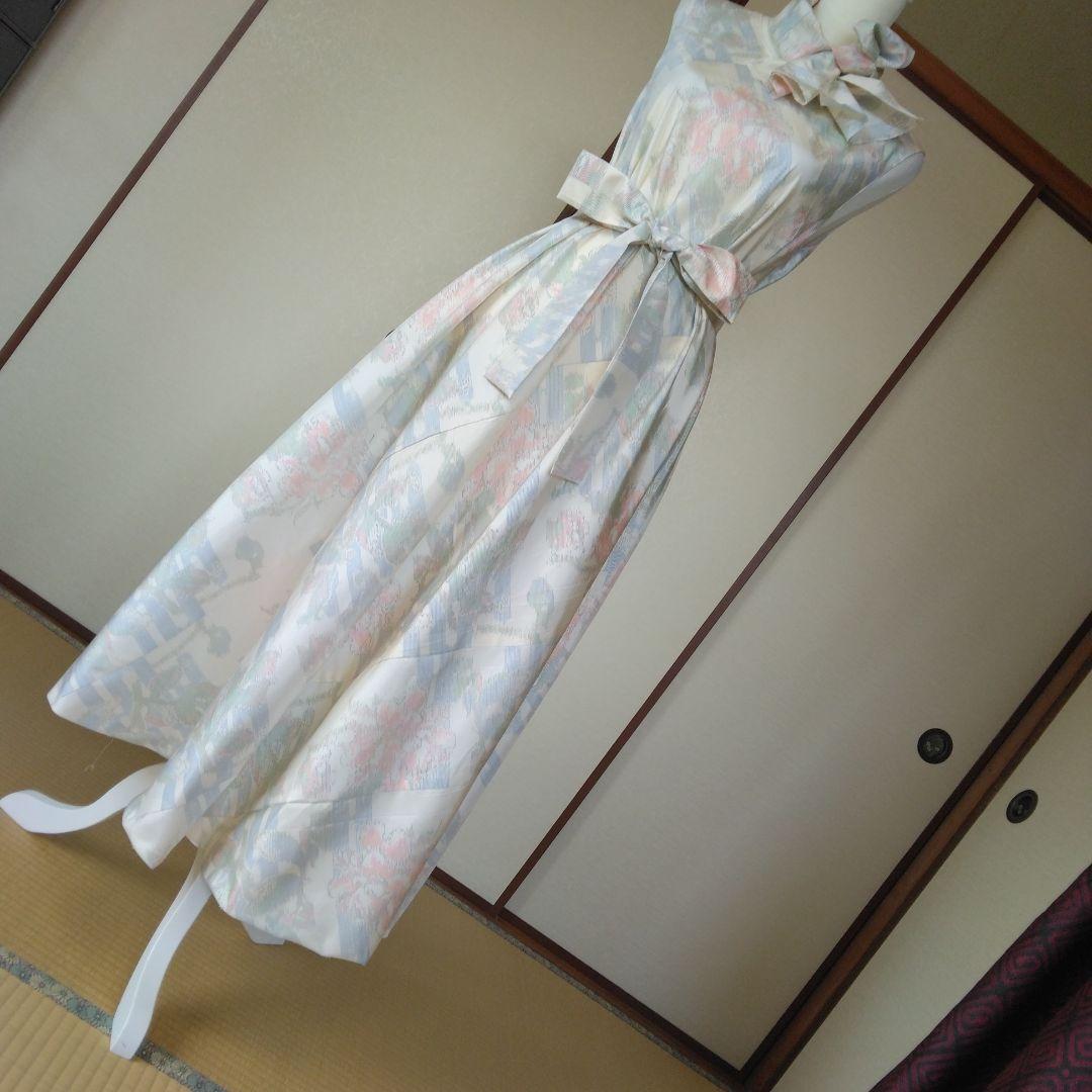 opua様御確認用 白大島紬解き生地からバイアス仕立てワンピース