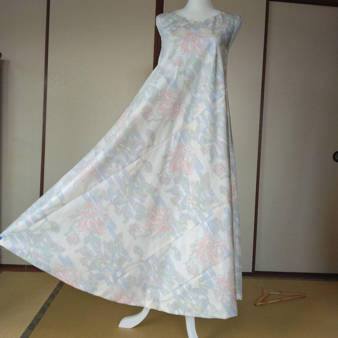 opua様御確認用 白大島紬解き生地からバイアス仕立てワンピース