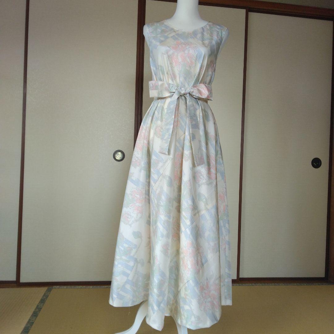 opua様御確認用 白大島紬解き生地からバイアス仕立てワンピース