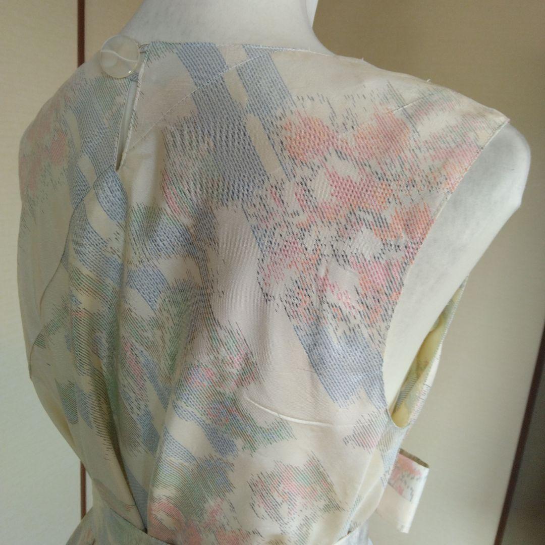 opua様御確認用 白大島紬解き生地からバイアス仕立てワンピース