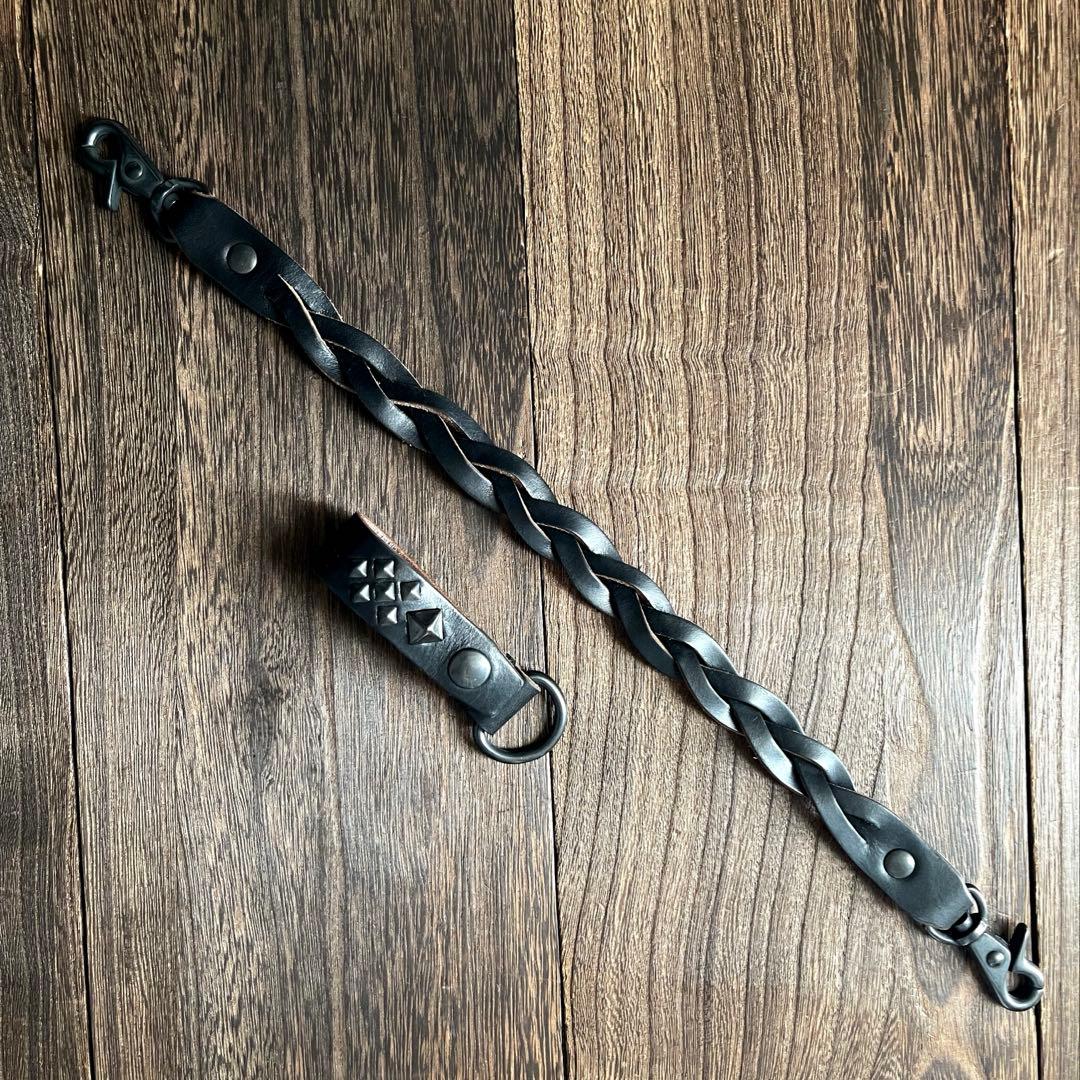 オーダー品　編み込みレザーウォレットコード　TYPEB クロムエクセル　黒染