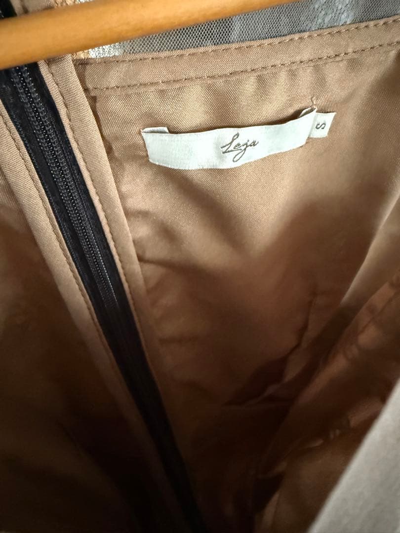 【LEJA】チュールパイピングリーフベルトAラインドレスワンピース Sサイズ