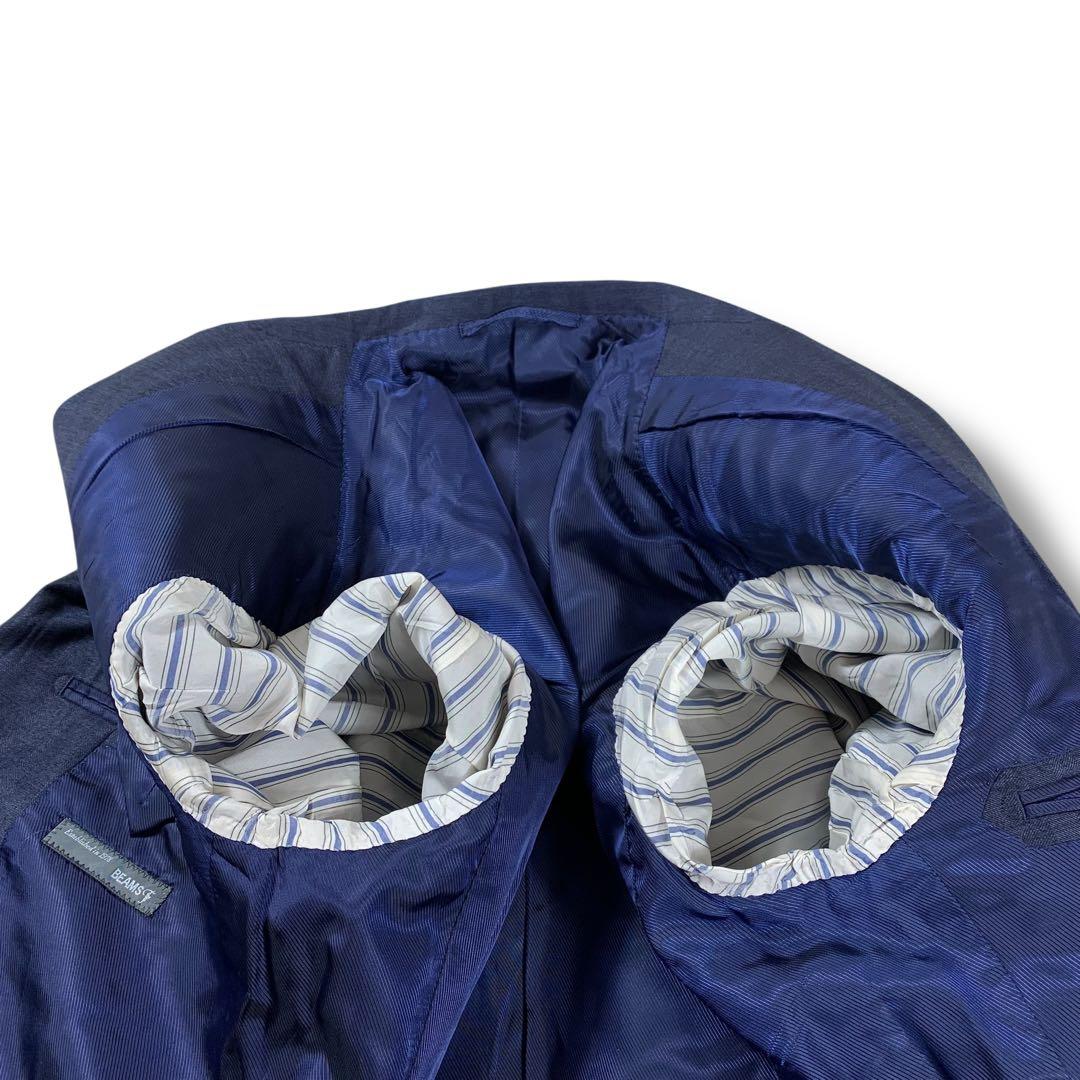 美品✨BEAMS F セットアップ スーツ カシミヤ混 シャドーストライプ 紺