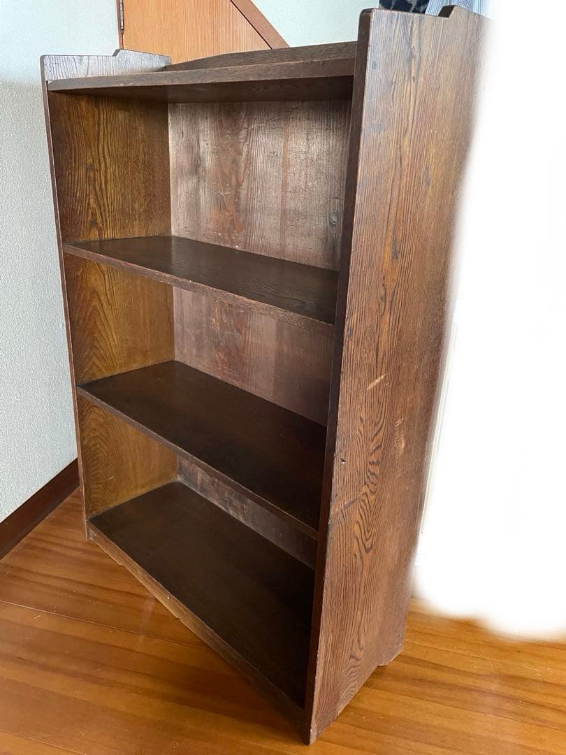 昭和レトロ　ダークブラウン 木製本棚　オープンシェルフ 3段