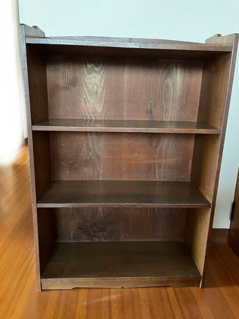 昭和レトロ　ダークブラウン 木製本棚　オープンシェルフ 3段