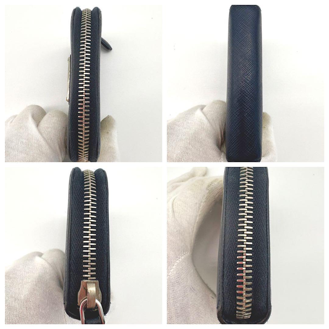 PRADA　ケース　三角ロゴ　ラウンドファスナー　ネイビー　サフィアーノ