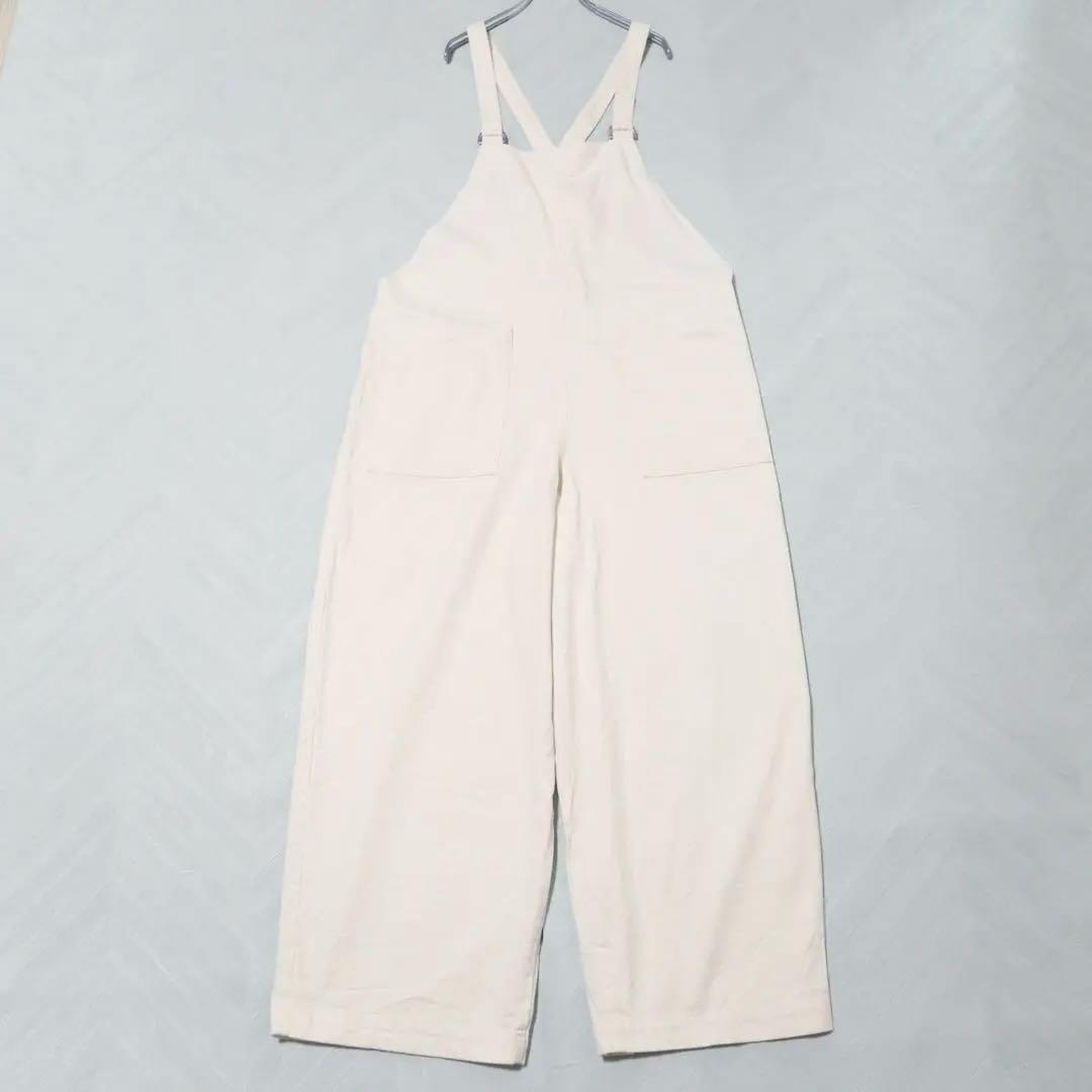 美品★かぐれ デニムサロペット オーバーオール コットン100 アイボリー F