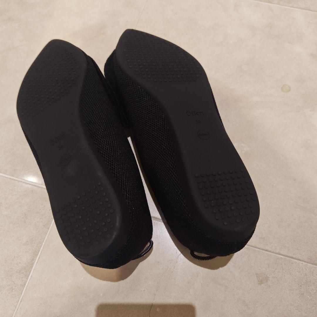 offen リボン付き黒フラットシューズ(新品)