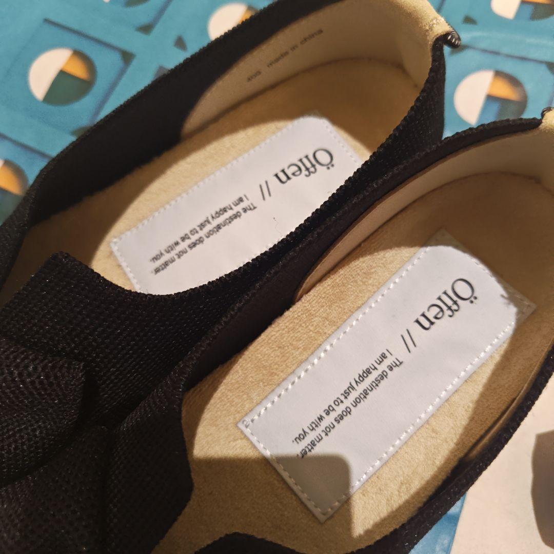 offen リボン付き黒フラットシューズ(新品)