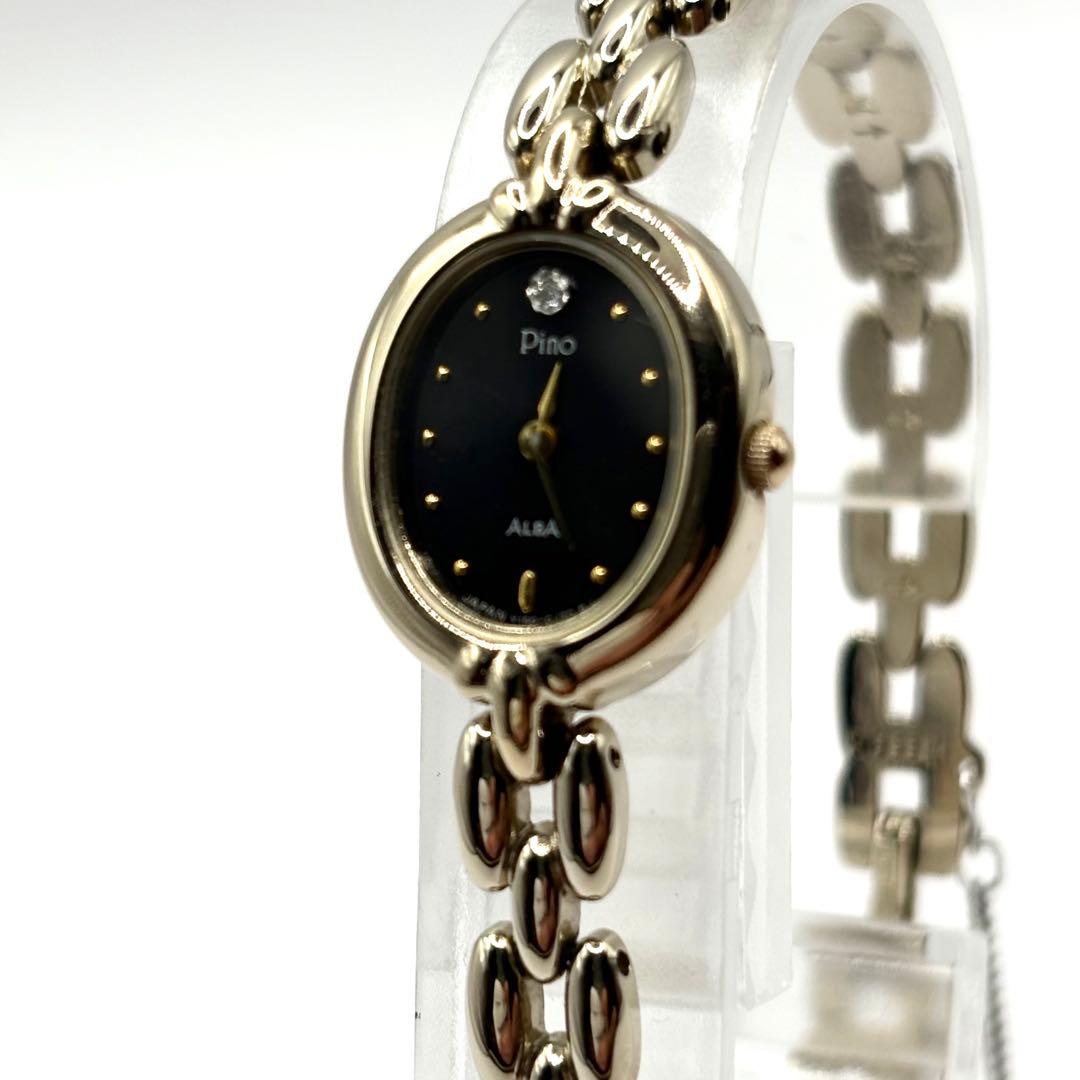 【稼働】SEIKO ALBA PINO 腕時計 ゴールド 1Pダイヤ レディース