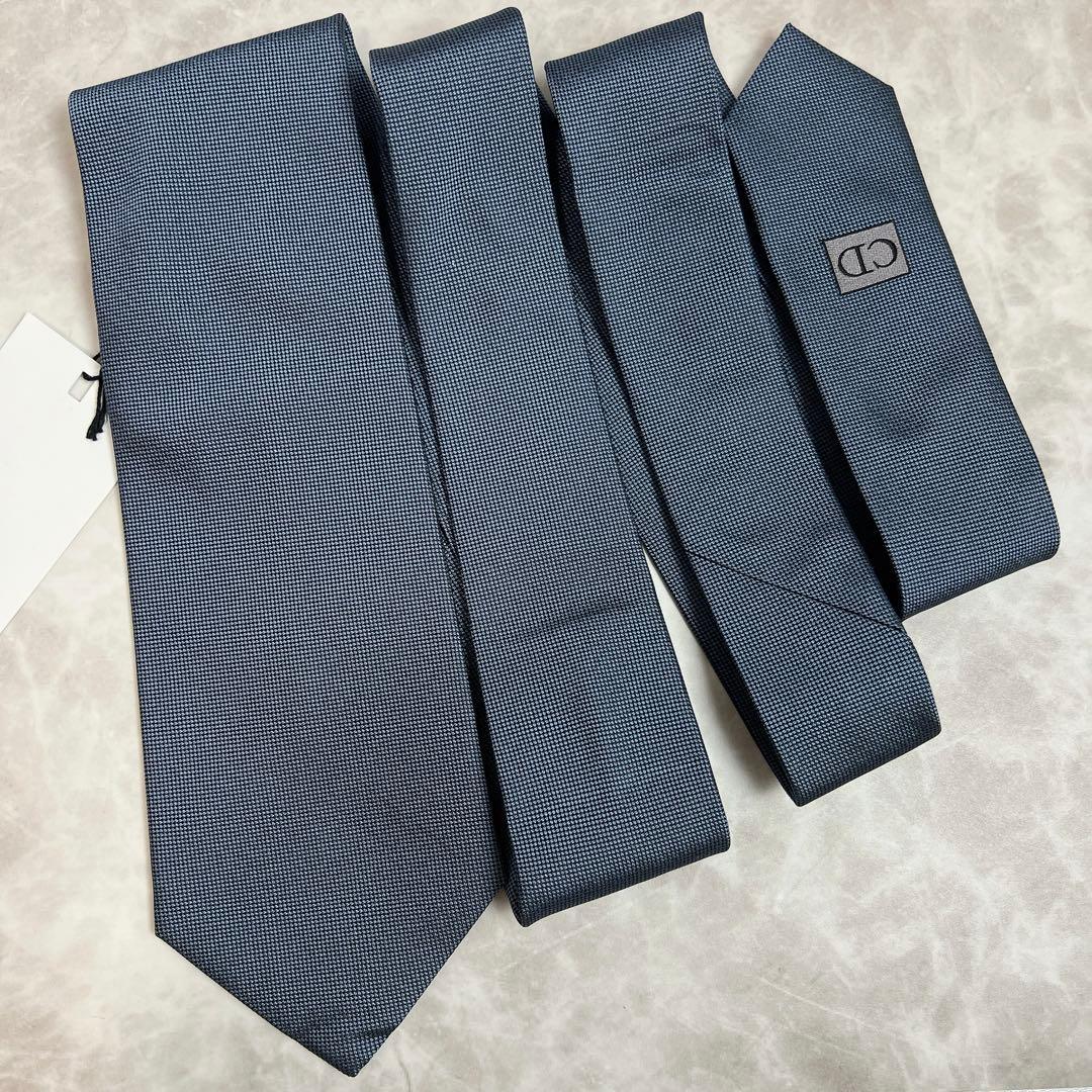 未使用 タグ付き ディオールオム ネクタイ ソリッドタイ ネイビー 微光沢
