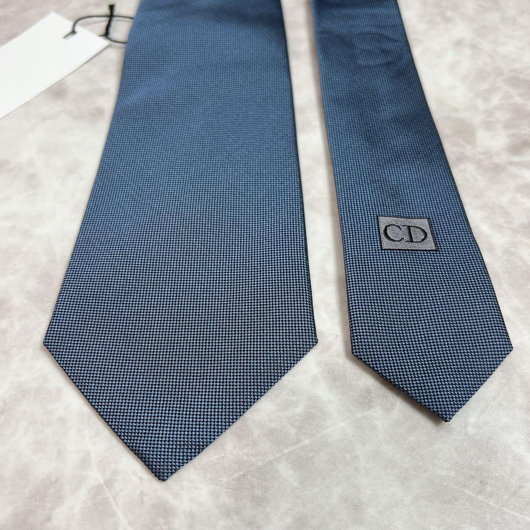 未使用 タグ付き ディオールオム ネクタイ ソリッドタイ ネイビー 微光沢