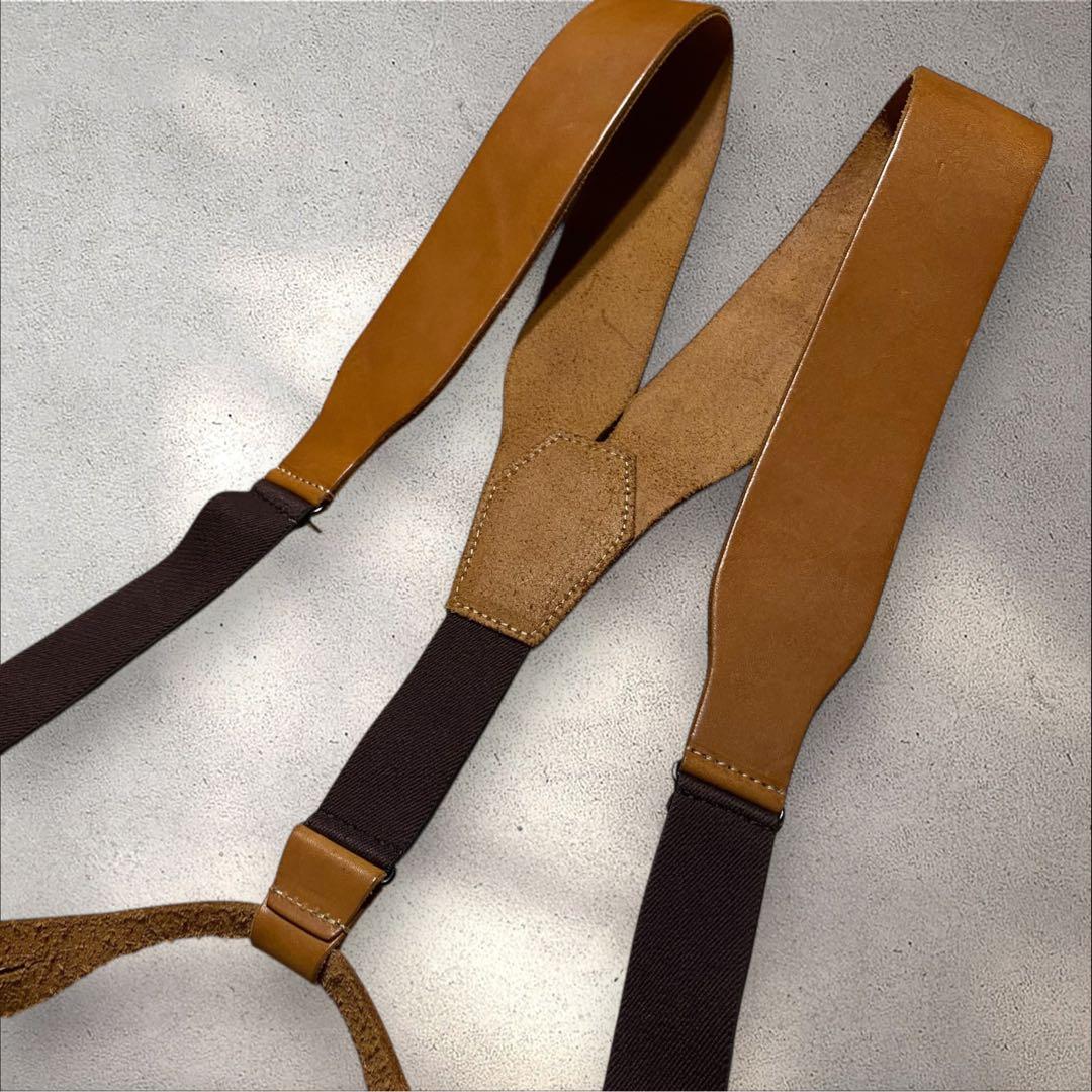 【美品】eight-g本革サスペンダー幅広キャメルボタンホールメンズエイトジー