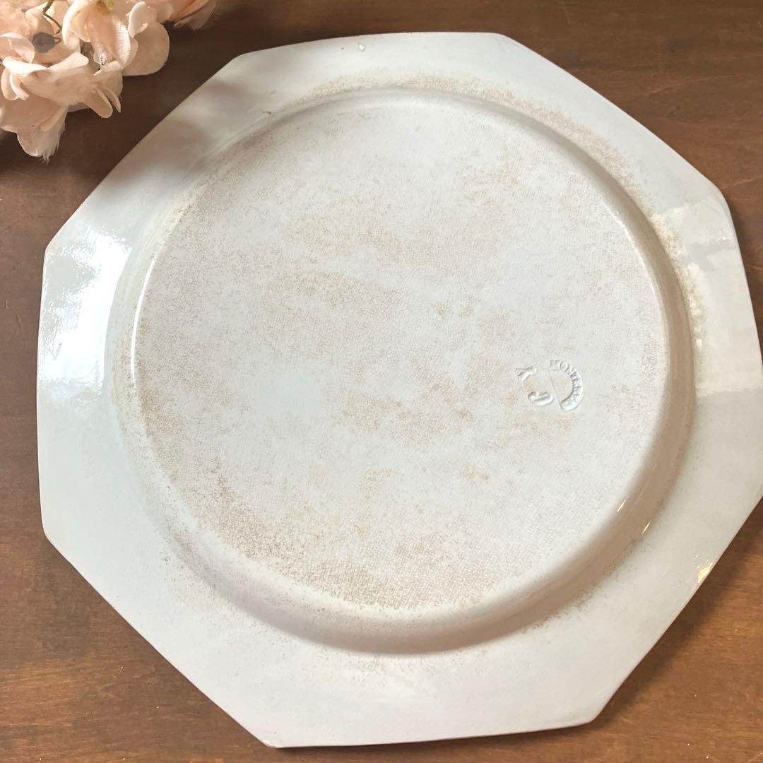 フランスアンティーククレイユエモントローオクトゴナル　薄いブルー　比較的美品