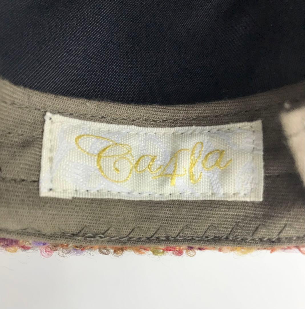 新品カシラCA4LAツイードハット中折れ帽オレンジブラウン黄色高級リボンモード系