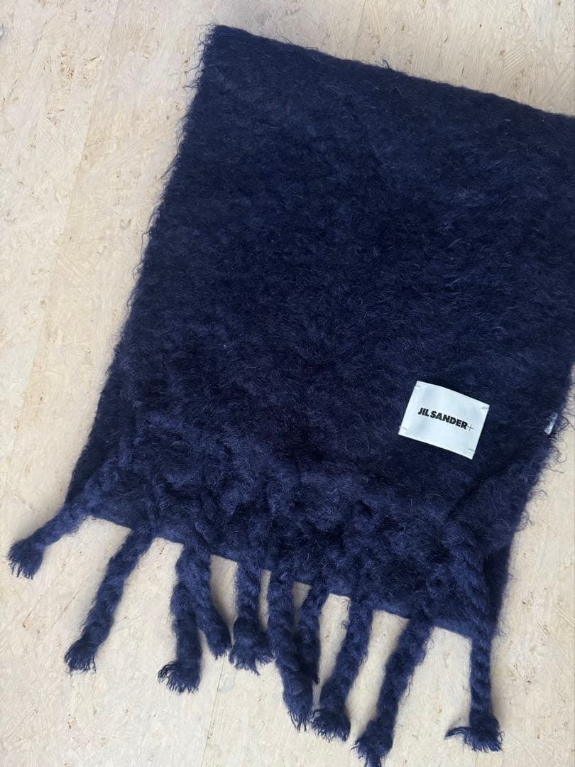 JIL SANDER ネイビー マフラー フリンジ付き　ジルサンダー