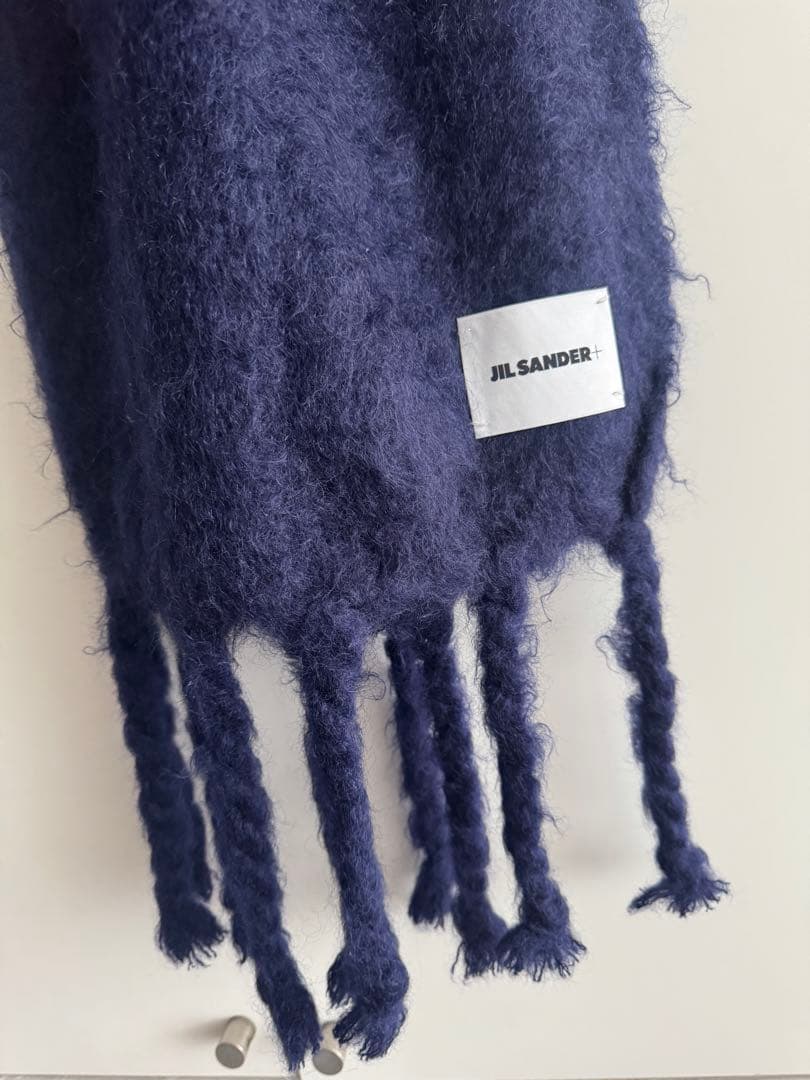 JIL SANDER ネイビー マフラー フリンジ付き　ジルサンダー