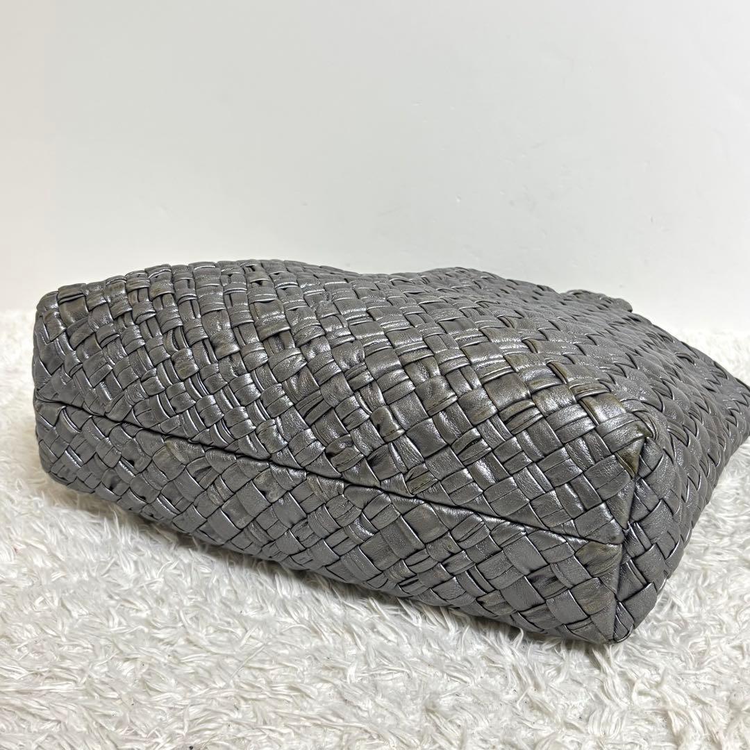 ファロルニ トートバッグ 編み込み レザー ハンドバッグ ポーチ付き