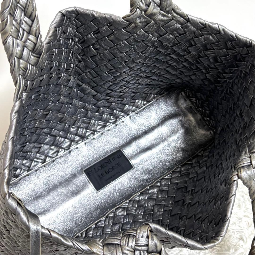 ファロルニ トートバッグ 編み込み レザー ハンドバッグ ポーチ付き