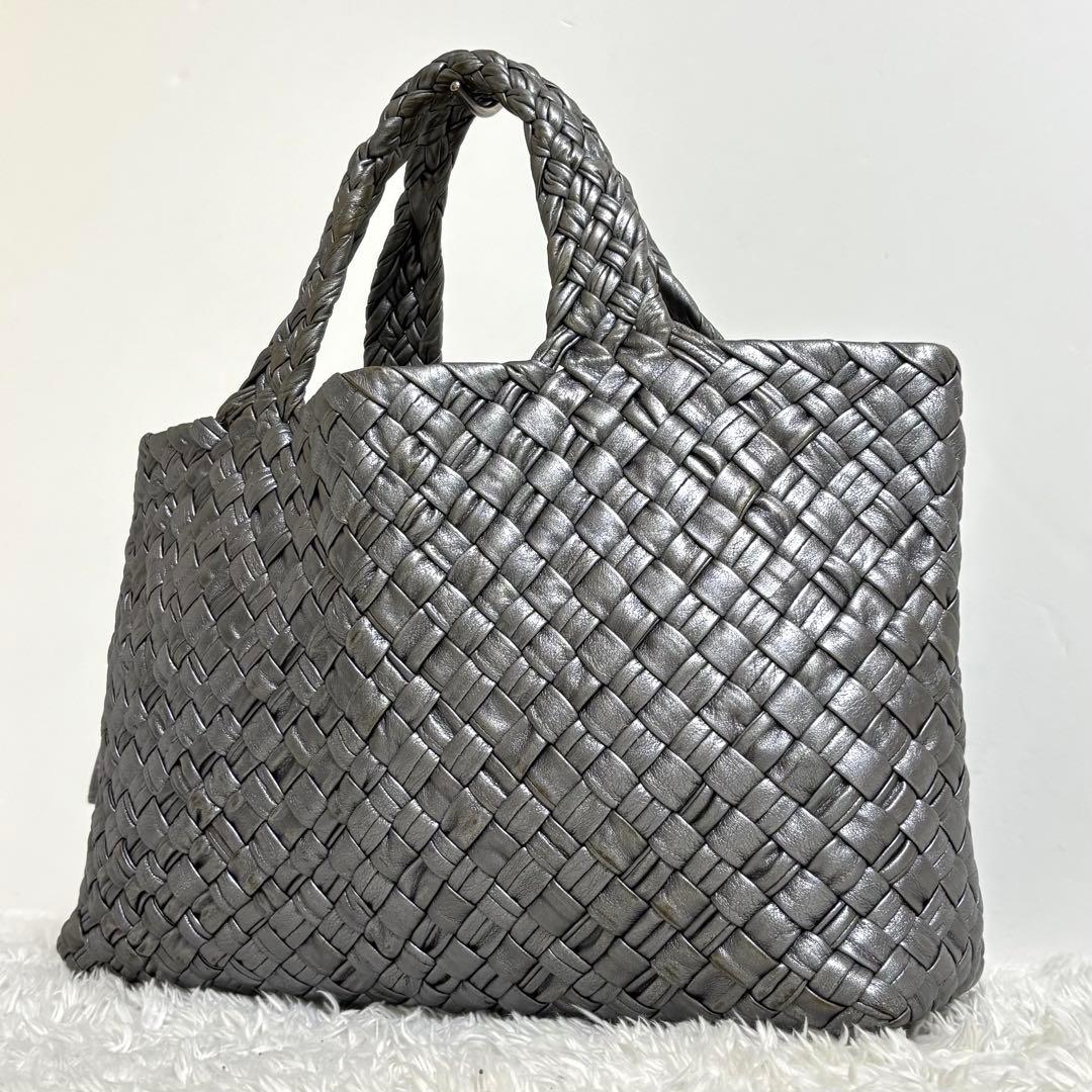 ファロルニ トートバッグ 編み込み レザー ハンドバッグ ポーチ付き