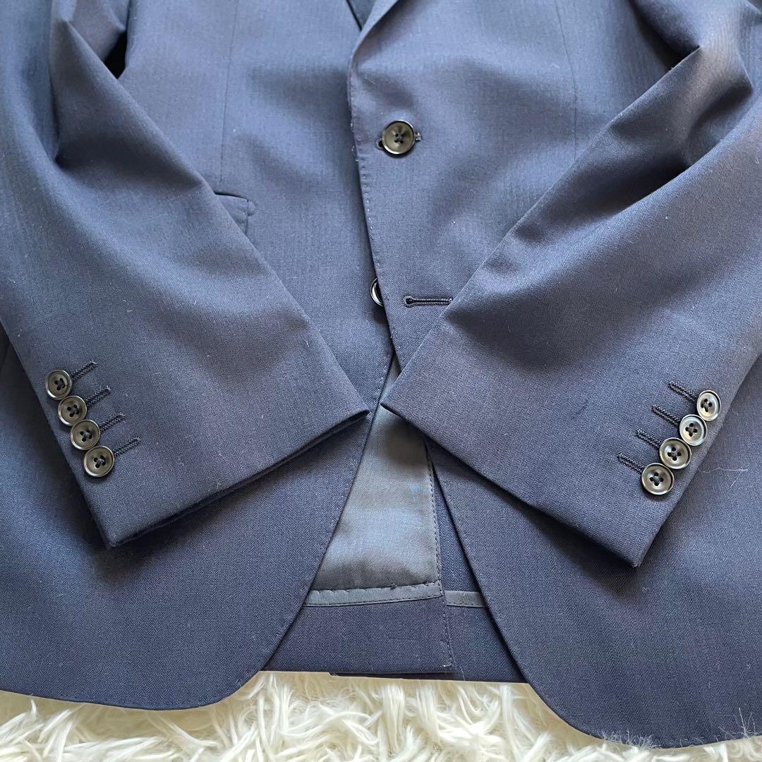 SUIT SELECTスリーピースネイビーシングル2釦スーツセットアップ