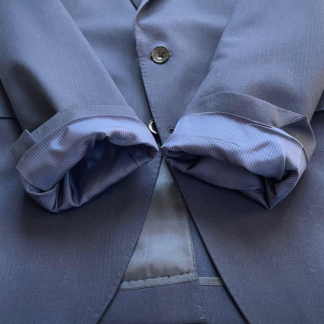 SUIT SELECTスリーピースネイビーシングル2釦スーツセットアップ
