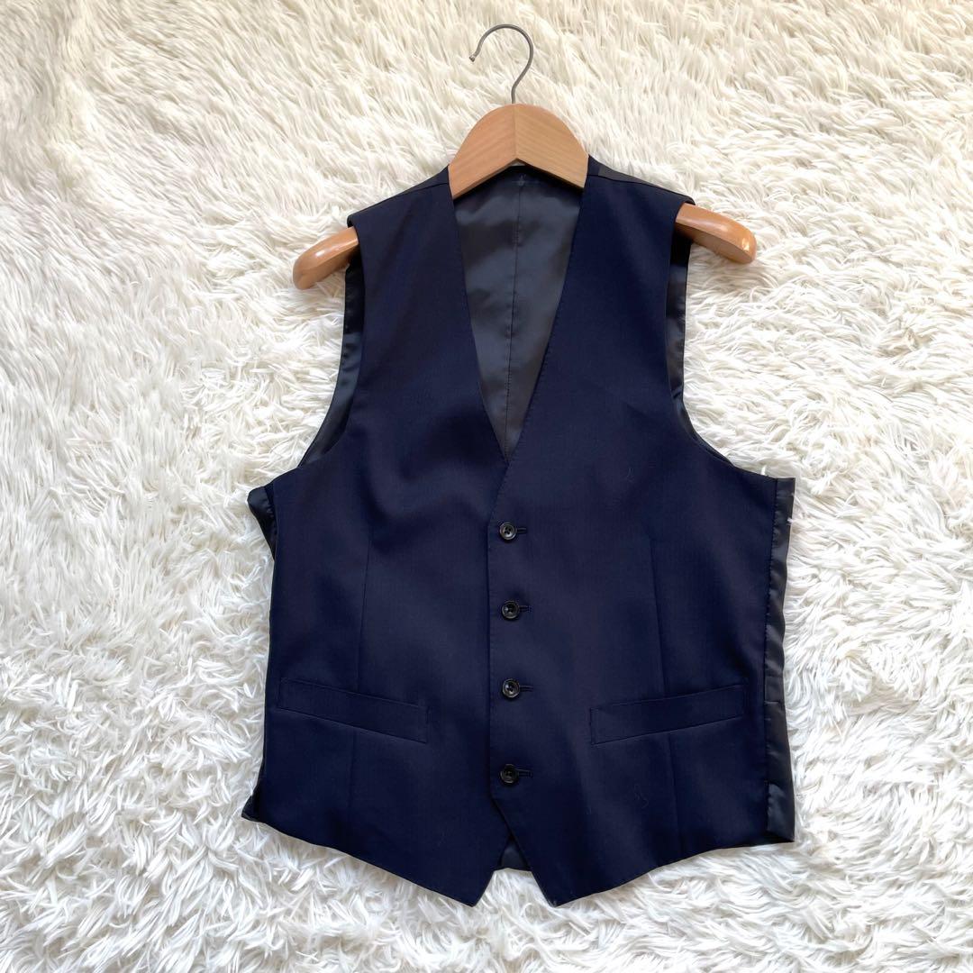 SUIT SELECTスリーピースネイビーシングル2釦スーツセットアップ