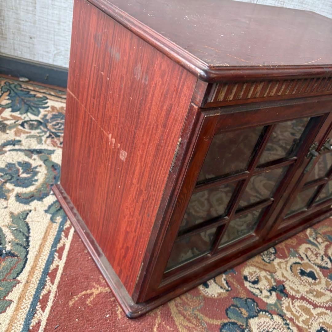 昭和レトロ 四国工芸 窓枠風ガラス扉 木製レコードラック キャビネット ラック