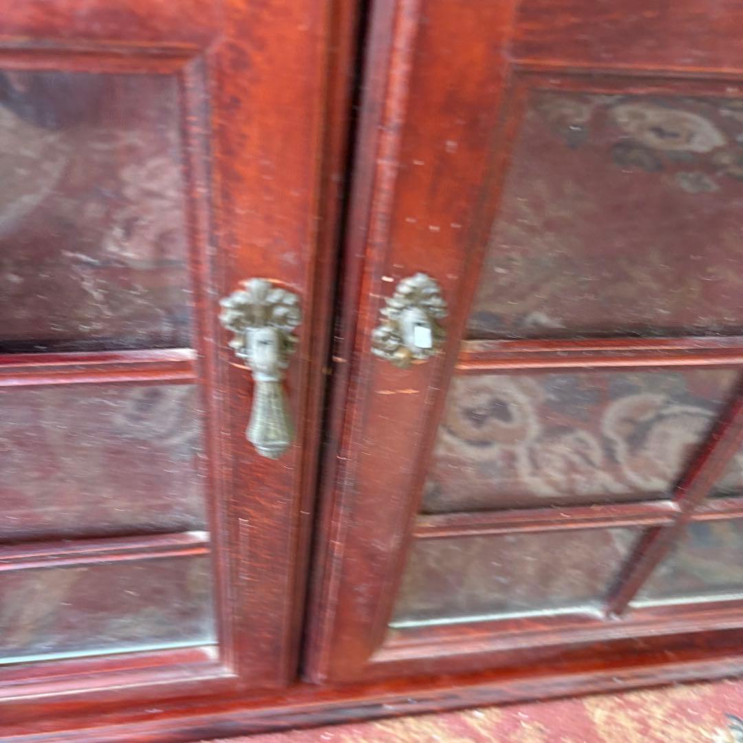 昭和レトロ 四国工芸 窓枠風ガラス扉 木製レコードラック キャビネット ラック