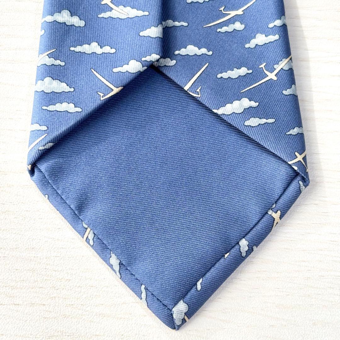 HERMES エルメス ブルー 空と雲 フランス製ネクタイ 遊び心 かわいい