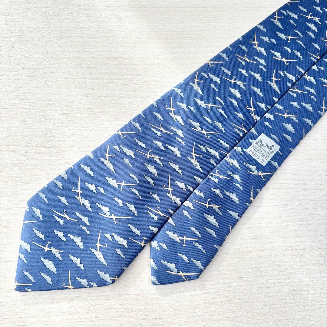 HERMES エルメス ブルー 空と雲 フランス製ネクタイ 遊び心 かわいい