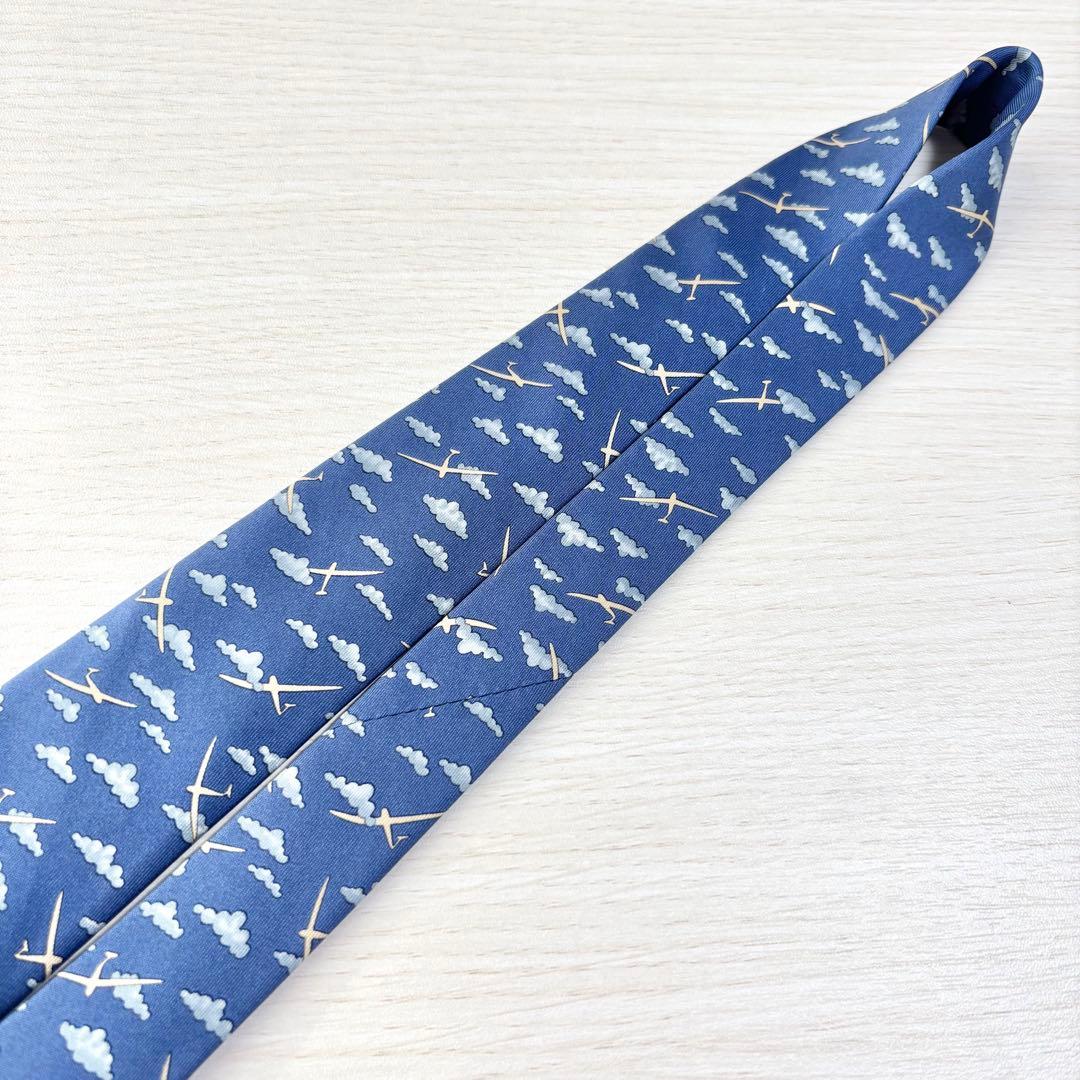HERMES エルメス ブルー 空と雲 フランス製ネクタイ 遊び心 かわいい
