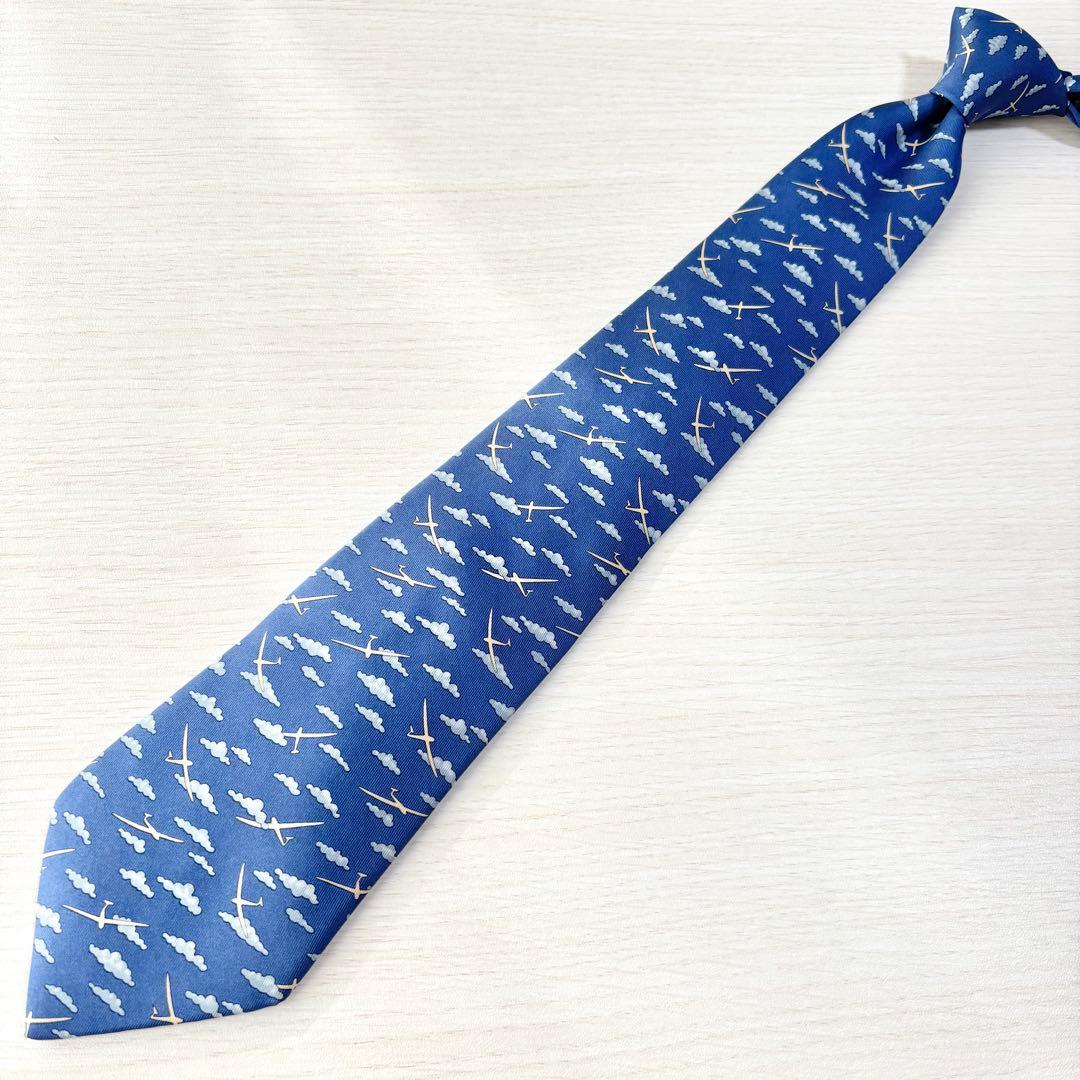 HERMES エルメス ブルー 空と雲 フランス製ネクタイ 遊び心 かわいい