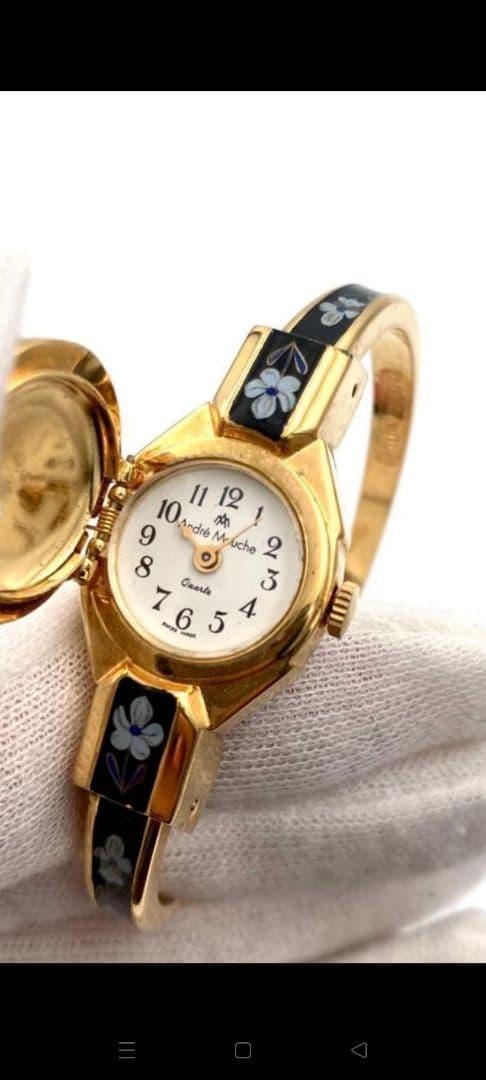 アンドレムッシュ　 クォーツ腕時計 花柄バングルウォッチ　 スイス製