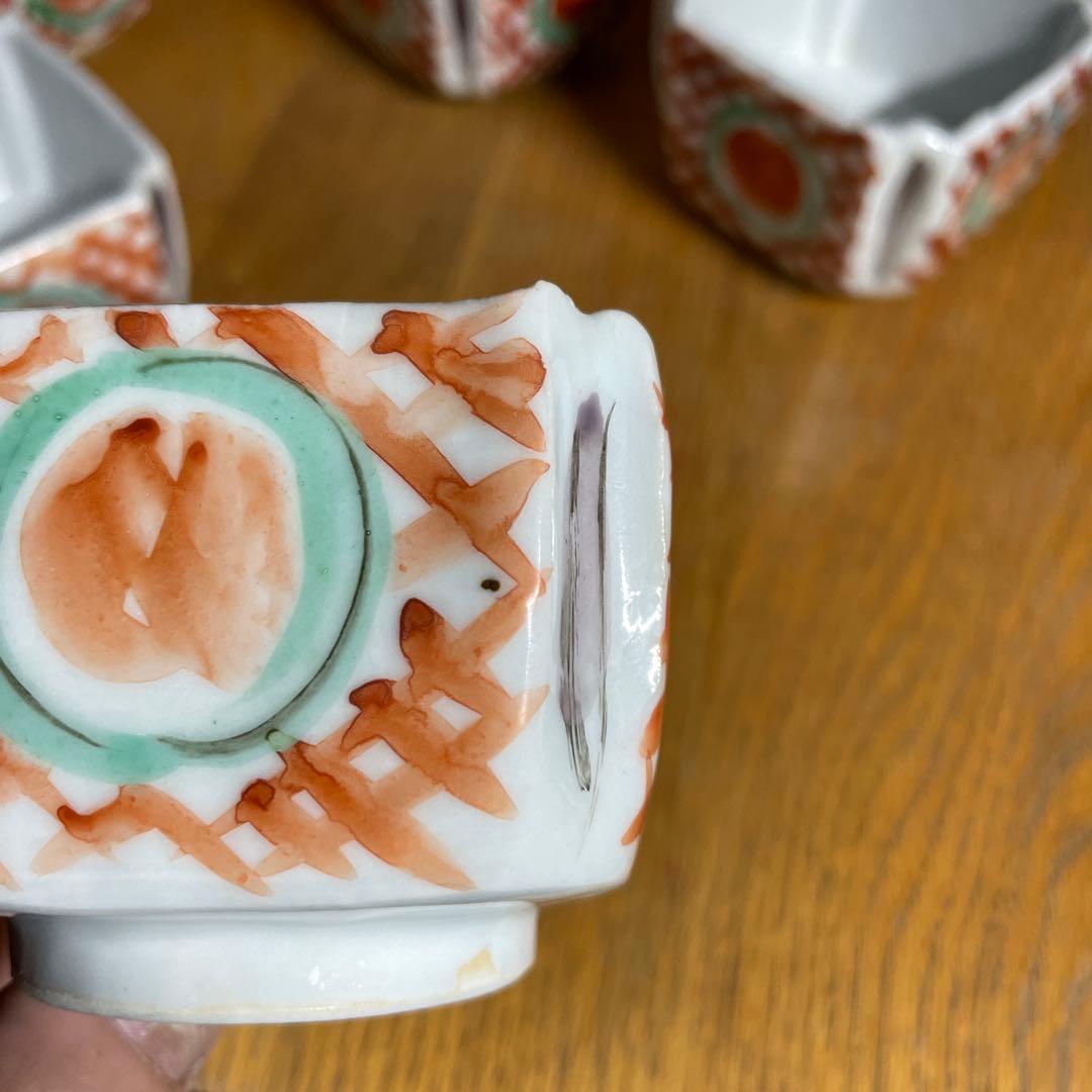 須田菁華　赤絵丸紋向付五客　箱なし