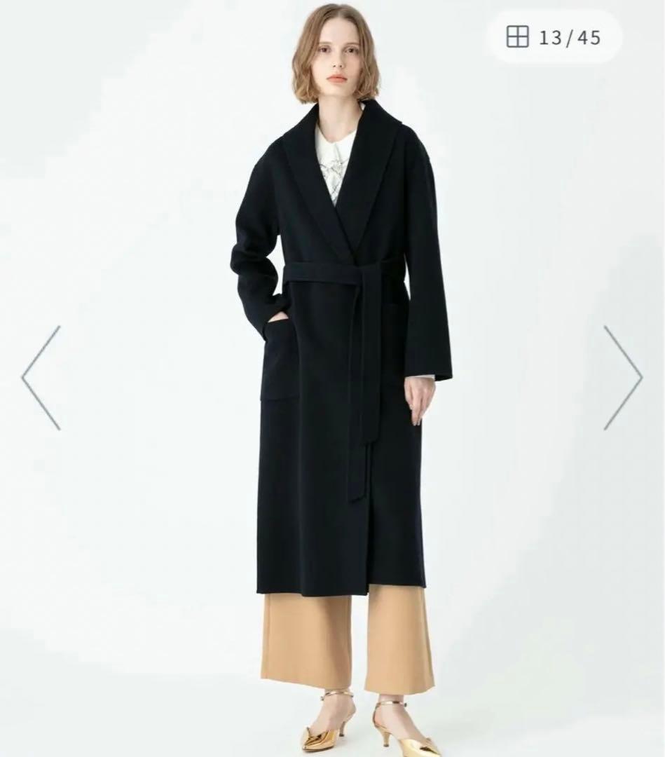 アルアバイル　カシミヤ混リバーショールカラーコート 2ネイビー