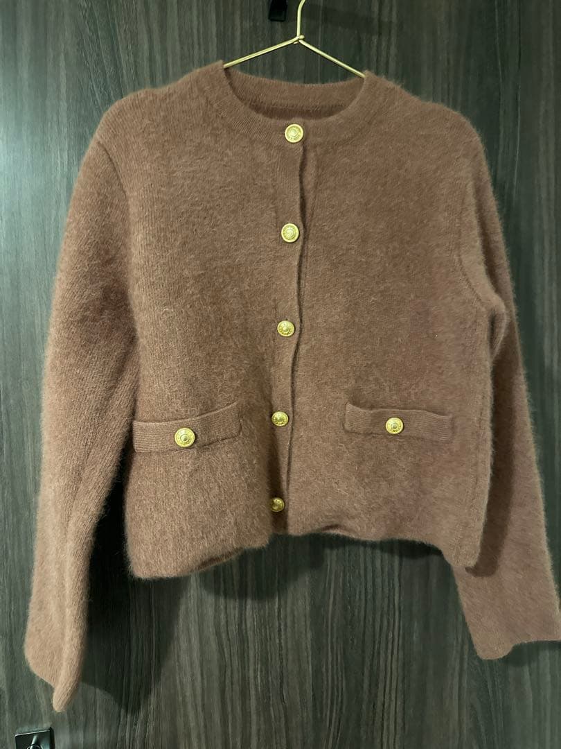 anuans アニュアンス ラクーンブレンドノーカラーニットジャケット ピンク