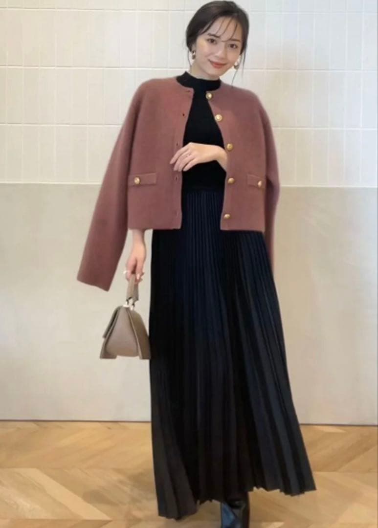 anuans アニュアンス ラクーンブレンドノーカラーニットジャケット ピンク