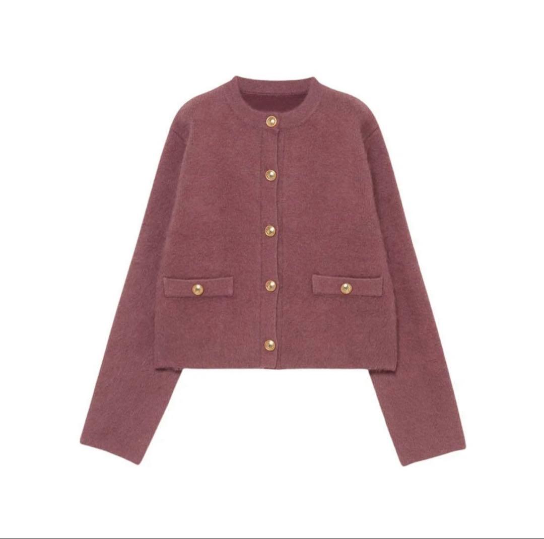 anuans アニュアンス ラクーンブレンドノーカラーニットジャケット ピンク