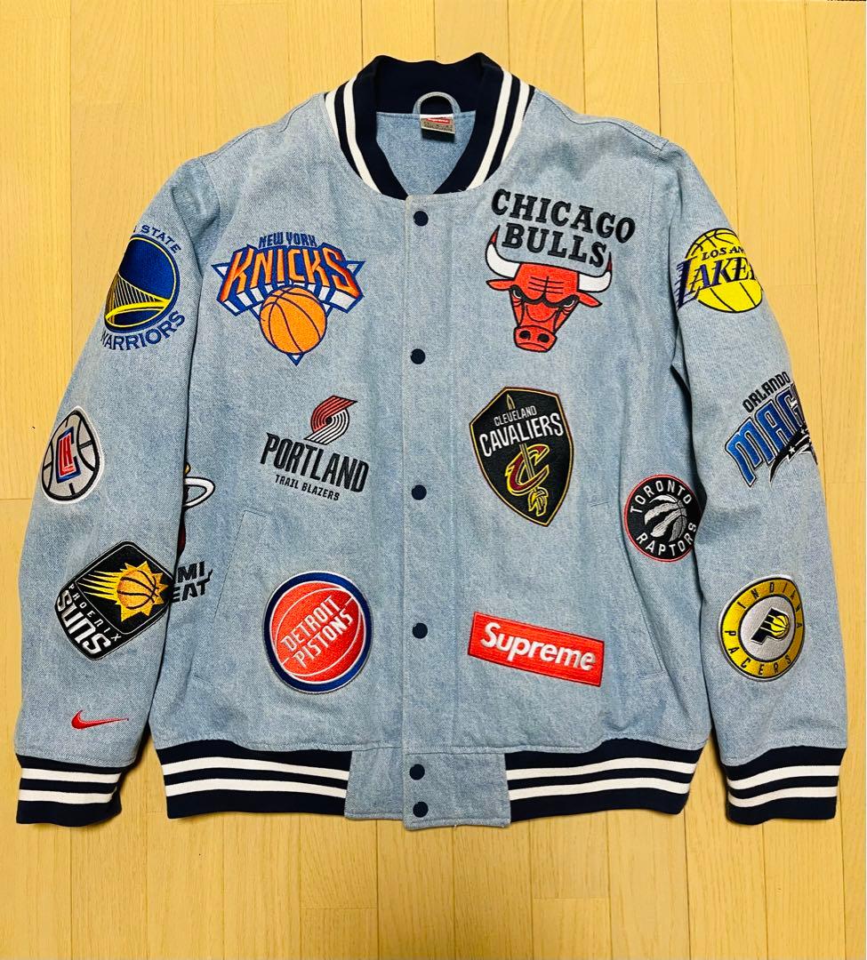 『希少』supreme ナイキ　NBA トリプルコラボ　スタジャン　デニム素材